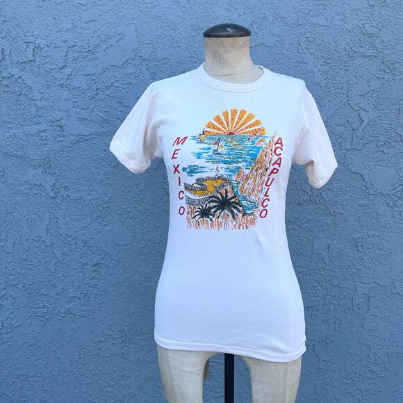 Vintage Mexico T Shirt 50s 60s Acapulco Tee Ringer Retro Xs/S - Picture 2 of 13